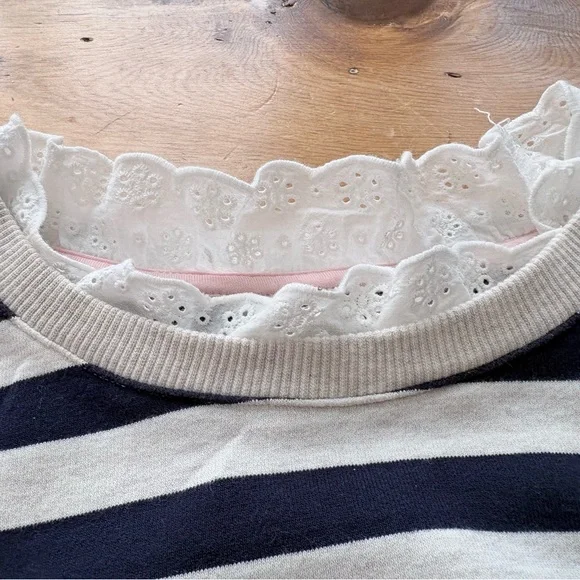 Boden Navy and White Lace Trim crew neck sweatshirt - Picture 4 of 7